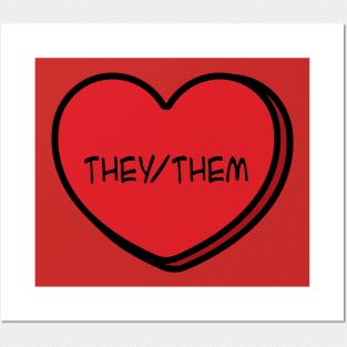 Pronoun They/Them Conversation Heart in Red Posters and Art